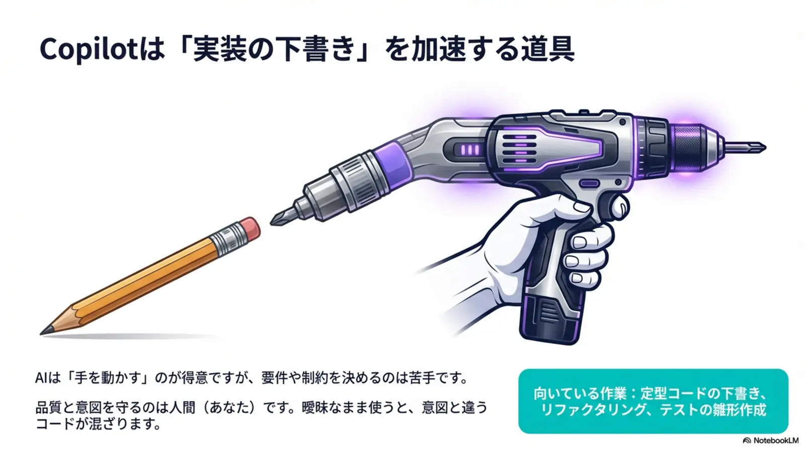 Copilotは実装の下書きを加速する道具（手を動かす作業に向く）